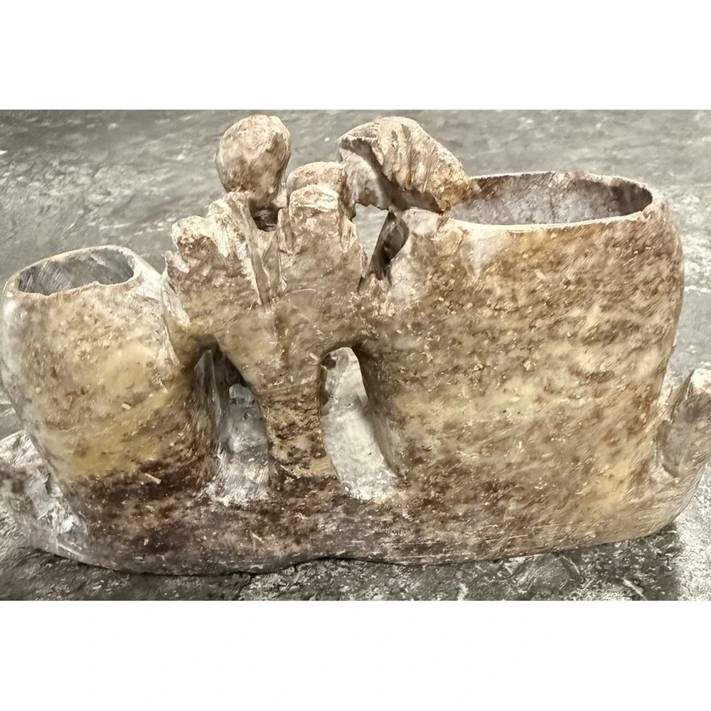 Monkey Brush Pot Art Vintage Chinese Dark‎ Soapstone Hand Carved